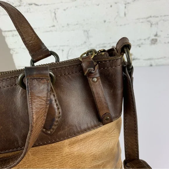 Frye Melissa Small Tote Crossbody Two Tone Brown Leather Purse Bag - Picture 13 of 15